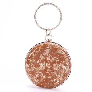 Runde Acryl Abendtasche mit Strass Ring Griff fuer Damen elegante Clutch Handtasche Detailansicht
