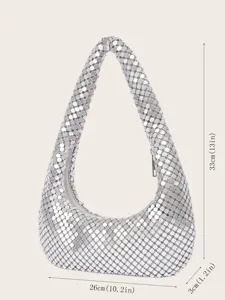 Silberne metallische Pailletten Hobo Schultertasche stilvolle glänzende Party Abendtasche.