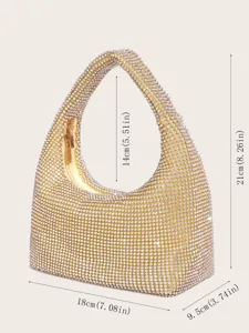 Glitzernde Strass-Achsel-Abendtasche mit schimmernden Kristallen und goldfarbenen Beschlägen.
