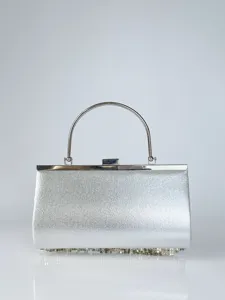 Silberne Abendtasche mit Metallgriff elegante Damen Party Handtasche Clutch Tasche.