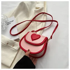 Rosa rote Herz Umhängetasche süßer Stil Schultertasche stilvolle Mode kleine Handtasche