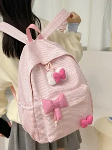 Rosa Karo Schulrucksack für süße Mädchen leichtes, bequemes Freizeittaschen Design
