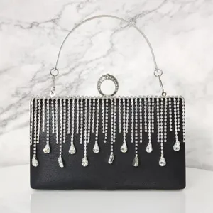 Damen Luxus Strass Quaste Abendtasche Glitzer Clutch Handtasche Party Bankett Kettentasche Mit Metallgriff