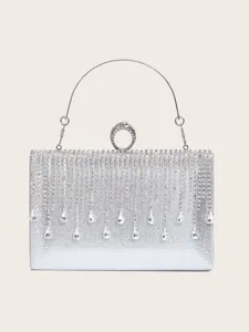 Elegant Rhinestone Evening Clutch Bag For Women Glitter Fiber Chain Tassel Shoulder Purse Banquet Party Handbag