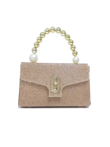 Elegante Damen Strass Abendtasche mit Perlen Griff, glänzende Luxus Handtasche Clutch.