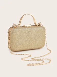 Elegante goldene Glitzer Abendtasche Handtasche mit Metallgriff und Kette für Party.