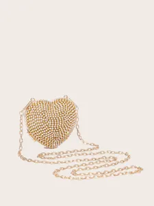 Herzförmige Strass-Abendtasche Clutch mit goldener Kette perfekt für Hochzeit und Party.