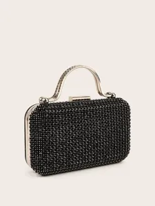 Schwarze Strass Abendtasche glitzernde Handtasche Clutch fuer Damen Party Hochzeit Abschluss