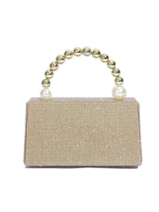Elegante goldene Strass-Abendtasche mit Perlenhenkel, perfekt für Partys und feierliche Anlässe.