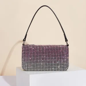 Glitzernde Ombre Strass Schultertasche, elegante Damen Abendtasche mit schwarzem Tragegurt.