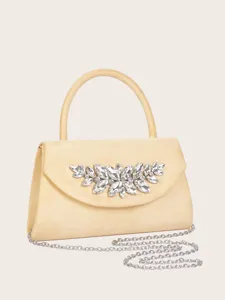 Elegante Abendtasche für Damen mit Strass, schicke beige Wildledertasche mit Kette.