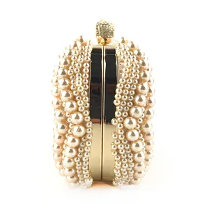 Elegante handgemachte Perlen Abendtasche Clutch mit goldem Rahmen und Strassverschluss Party.