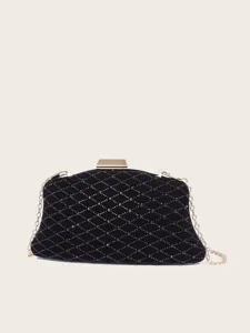 Schwarze Strass Abendtasche Detail, elegante Kristall Pouch mit goldener Kette.