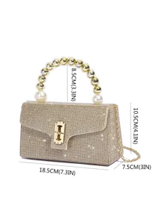 Elegante Strass-Abendtasche mit Perlenhenkel und Metallkette für Damen Partys und Bälle.