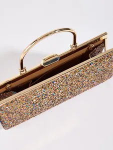 Elegante Pailletten-Abendtasche mit goldenem Metallrahmen und Griff für Damen Partys.