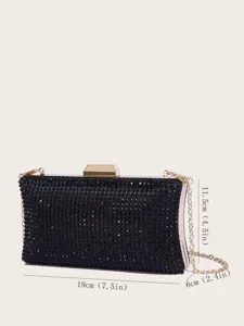 Schwarze Strass Abendtasche Clutch mit Gold Kette elegante Hochzeit Party Handtasche Damen