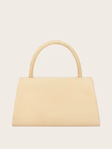 Elegante Handtasche aus Beigem Wildleder mit klassischer Trapezform und weicher Textur.