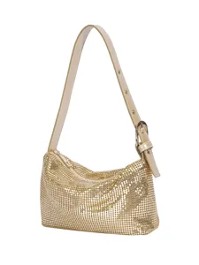 Metallische Mesh Umhängetasche für Damen, elegante Abendtasche mit verstellbarem Riemen.
