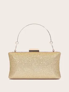 Elegante goldene Glitzer Abendtasche Handtasche mit Metallgriff für Hochzeitsfeier.