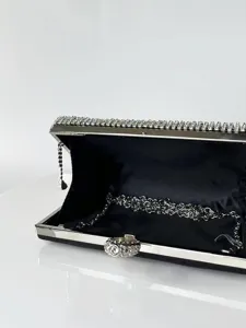 Sparkling Rhinestone Evening Clutch Bag Silver Party Chain Bag Elegant Women Handbag