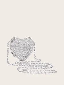 Wunderschöne Strass Herz Abendtasche mit silberner Kette für Damen Party und Hochzeit.