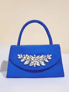 Elegante blaue Abendtasche für Damen mit glitzerndem Strassblatt Design Henkeltasche.