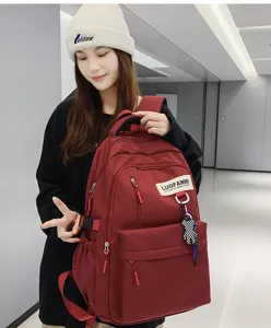 Grand capacite sac a dos en toile decontracte ecole etudiants voyage rouge elegante mode