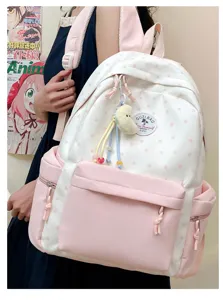 Niedlicher japanischer rosa-weißer Sternen-Schulrucksack mit süßem Studentendesign.
