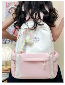 Japanischer Stil süßes Mädchen rosa Stern Rucksack, süße Eisfarbe Doppelschul-Schultasche.