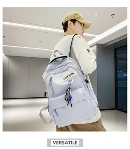 Vue détaillée du sac à dos bleu clair décontracté pour les trajets quotidiens d'étudiants.