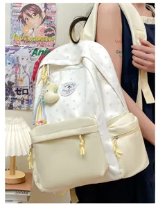 Japanischer Ins Stil Stern Muster Canvas Rucksack Freizeit Schultasche für junge Mädchen