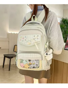 Japanischer Stil transparenter Ita Rucksack kariert Schultasche mit mehreren Fächern neu