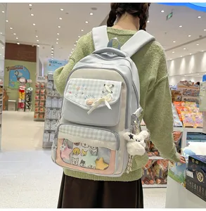 Japanischer Stil süßer Karostudenten Rucksack Itabag mit transparentem Fenster Plüsch