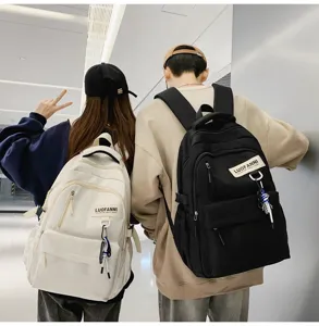 Sac à dos de couple de style campus élégant grande capacité en toile pour hommes et femmes
