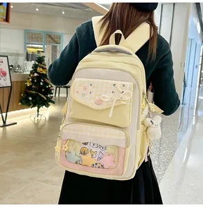 Japanischer Stil süßer transparenter Ita-Rucksack kariert Schultasche mit Fächern