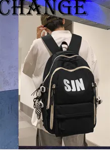 Stylish large capacity black school backpack for high school boys, trendy and durable daily bag.