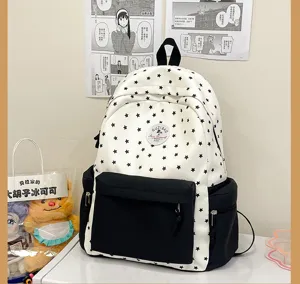 Japanischer Stil süßer Sternenmuster Rucksack Schultasche mit Fronttasche Freizeittasche