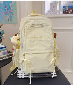 Japanischer Stil einfarbiger leichter Rucksack lässige große Kapazität Pendeln Schultasche gelb