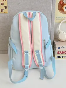 Hübscher pastellfarbener Schulrucksack für Kinder und Schüler, hellblau mit rosa Trägern.