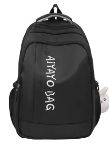 Schwarzer Mini Rucksack fuer Damen, stilvoller Freizeit Schulrucksack mit tollem Hasen.