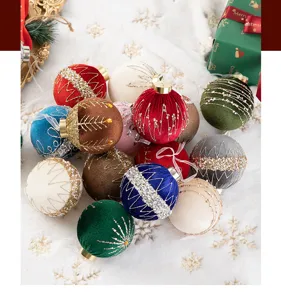Set de 12 bolas de Navidad de terciopelo con bordado brillante para arbol de navidad 8cm