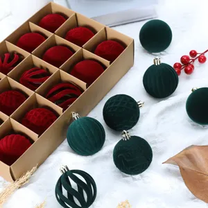 Bolas de Navidad de terciopelo 6cm 15pcs conjunto verde rojo adornos colgantes