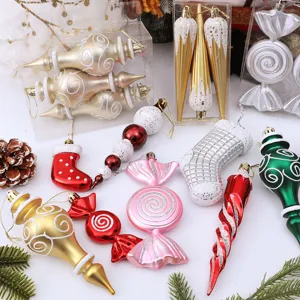 Handgemalt Galvanisiert Kunststoff Weihnachtsbaumschmuck Schneeflocke Süßigkeiten Zwiebel Form Hängende Anhänger Dekorationen Für Feiertag Party Haus Deko