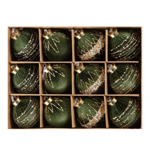 Lujosas Bolas de Navidad Flocadas y Pintadas Adornos de Terciopelo con Purpurina Decoración Colgante para Fiesta de Navidad Hogar
