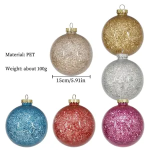 Bolas de Navidad con purpurina de colores 15cm PET adornos colgantes para fiestas y hogar