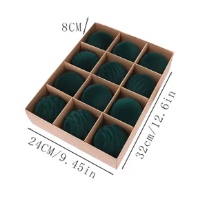 Set de bolas de Navidad de terciopelo verde oscuro 12 pzas 8cm adornos colgantes para árbol