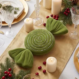 Green velvet candy Christmas ornament, festive hanging decor for holiday tree and home.
