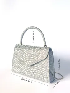 Elegante Strass Abendhandtasche mit Henkel und Kette fuer Damen Party Abschlussball.