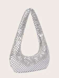 Silberne metallische Mesh Hobo Tasche glitzernde Pailletten Schultertasche Party Abendtasche