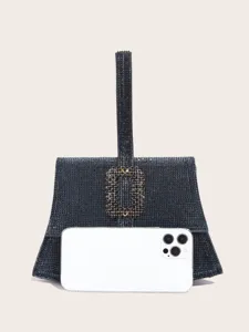 Damen Strass Abendtasche, luxuriöse Kristall Umhängetasche mit elegantem Schnallen Design.